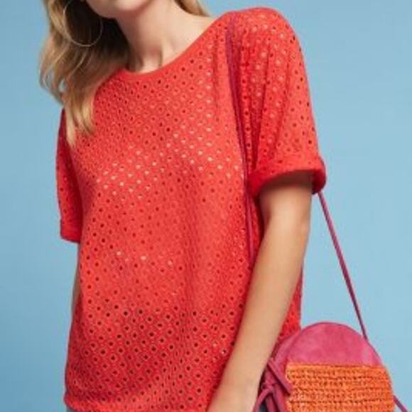 NEW Anthropologie Chantel Red Lace Top - Size: Small - Picture 1 of 4